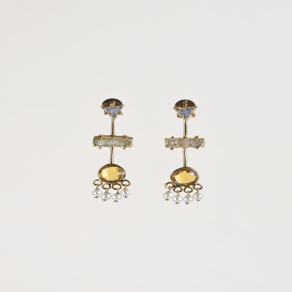 Three Layer Amber Earring - Gold Finish